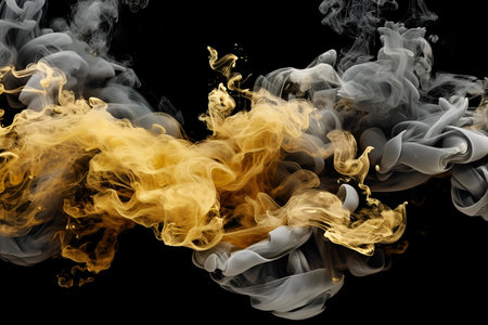 Abstract creative template. Acrylic ink with smoke. Shiny silver with gold yellow swirling fog abstract background vibrant colours wallpaper mix. 3D renderingの写真素材