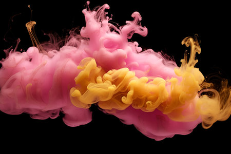 Abstract creative template. Acrylic ink in water with smoke. Light pink with deep yellow swirling fog abstract background vibrant colours wallpaper mix. 3D renderingの写真素材