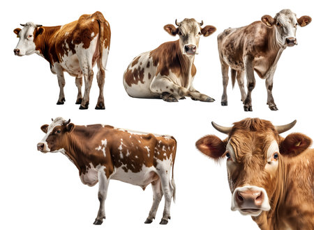 brown cow, many angles and view portrait side back head shot isolated on white background cutoutの素材