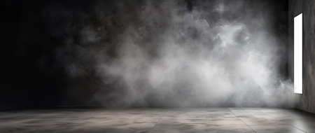 Creative interior concept. Abstract Dark room flooring with smoke fog surrounding. Banner Template for product presentation. Mock up 3D rendering.の写真素材