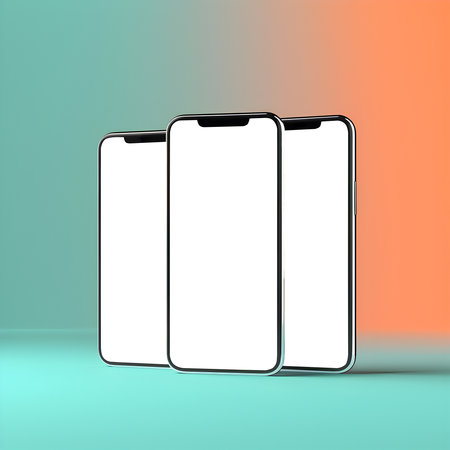 smartphone handphone phone with white screen cutout on bright background, Mockup templateの素材