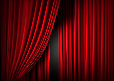 Abstract minimal concept. Luxury red opening curtain drapes empty wall stage. Mock up template for product presentation. 3D rendering. copy text spaceの写真素材