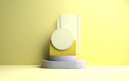 Abstract minimal concept. Pastel multi colour background with podium stage, abstract geometric landscape. Mock up template for product presentation. 3D rendering. copy text spaceの写真素材