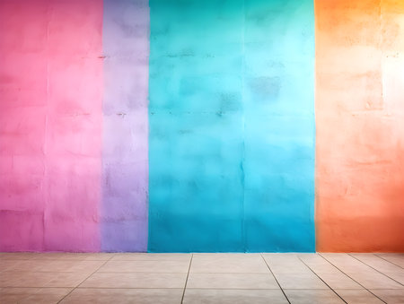Abstract minimal concept. Pastel multi colour vibrant textured concrete background wall with natural shadow. Mock up template for product presentation. 3D rendering.の写真素材
