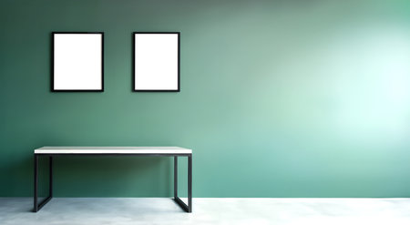 Pastel multi colour vibrant textured background wall with long shelf table frame natural shadowの写真素材