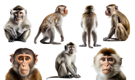 Monkey, many angles and view portrait side back head shot isolated on white background cutoutの写真素材