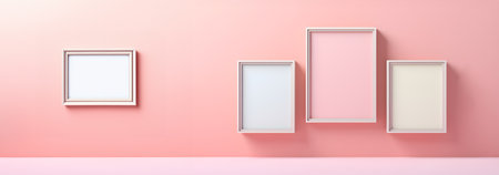 Abstract minimal concept. Pastel multi colour background with empty blank photo frames, abstract landscape. Mock up template for product presentation. 3D rendering. copy spaceの写真素材