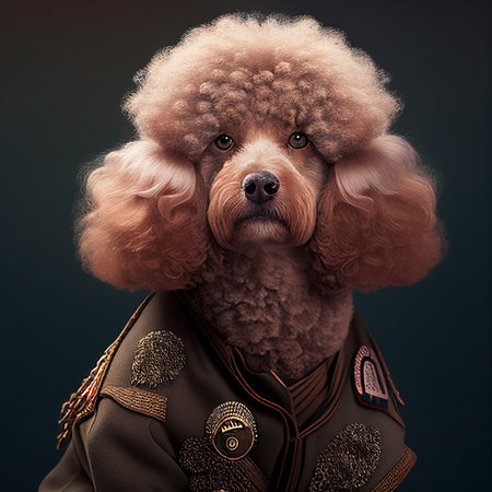Portrait of a poodle dressed in a suit with fur.の素材