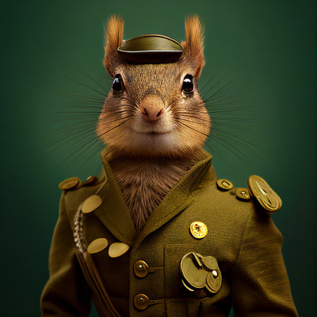 Portrait of a cute squirrel dressed as a Soviet military officer.の素材