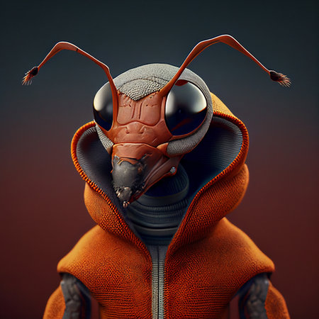 3d rendering of an ant in an orange hooded jacket.の素材
