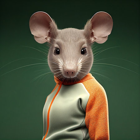 Funny rat in sportswear. Isolated on green background.の素材