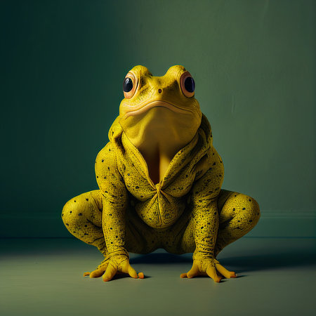 Frog in a yellow sweater on a dark background. 3d renderingの素材