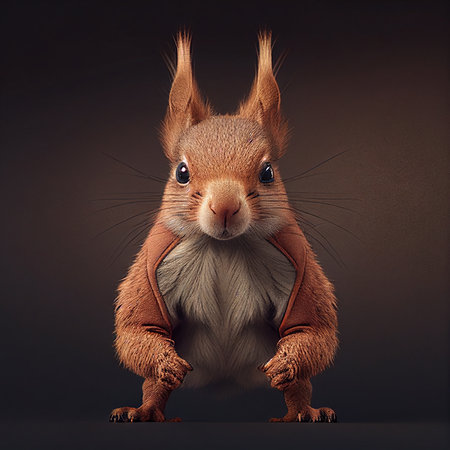 Funny squirrel on a dark background. 3d render illustration.の素材