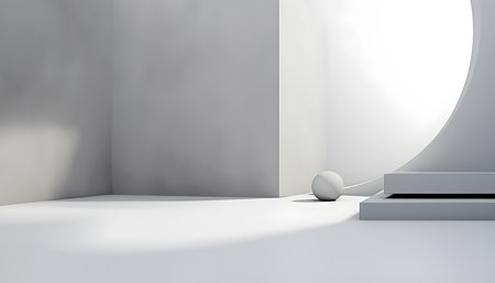 Creative mock concept. Empty grey large empty textured concrete grunge wall room with natural shadow. Banner template for product presentation. Mock up 3D renderingの写真素材