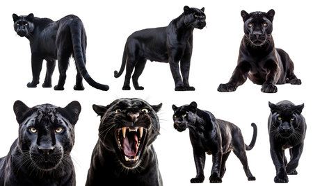 Black panther, many angles and view portrait side back head shot isolated on white background cutoutの写真素材