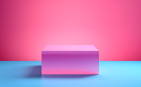 Abstract minimal concept. Modern vibrant colour podium stage platform cube square display on background room. Mock up template for product presentation. 3D rendering.の写真素材