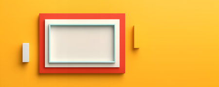 Creative minimal mock concept. Empty large bright abstract wall room with colourful blank frame. Banner template for product presentation. Mock up 3D renderingの写真素材