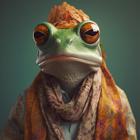 frog toad in boho bohemian medieval hippie outfit with beads surrealの素材