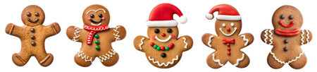 Gingerbread man cookie biscuit on white background cutout file. Many assorted different design....