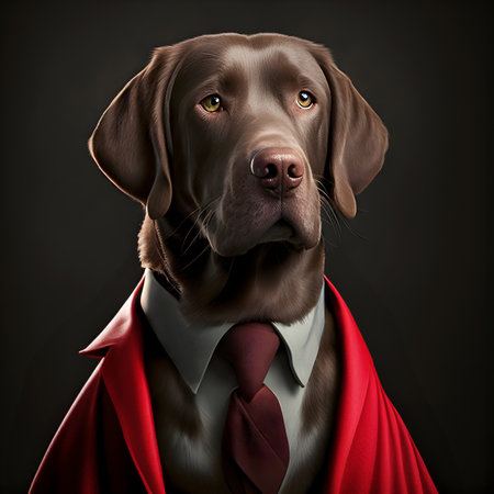 Realistic lifelike Labrador Retriever dog puppy in dapper high end luxury formal suit and shirt, commercial, editorial advertisement, surreal surrealismの素材