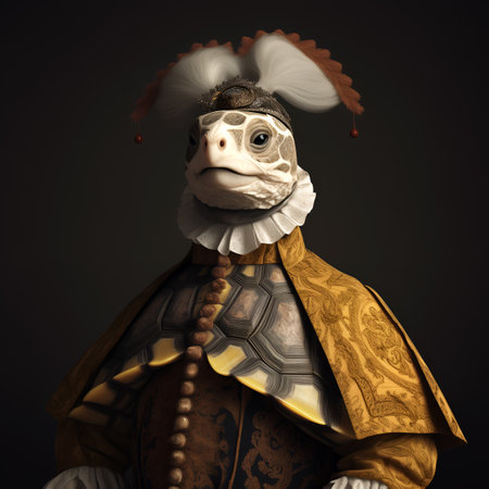 Realistic lifelike Turtle Tortoise in renaissance regal medieval noble royal outfits, commercial, editorial advertisement, surreal surrealism. 18th-century historicalの素材
