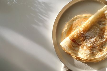 Creative food template. Plate of CrÃªpe CrÃªpes crepe waffle pastry dessert with warm morning...