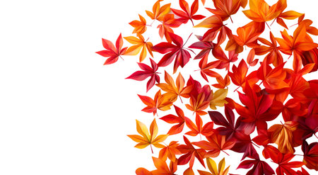 Autumn fall maple leaf leaves leafy, yellow orange red maroon scattered on cutout file. Mockup template for design. Wallpaper banner frame. Overhead flat lay top viewの写真素材