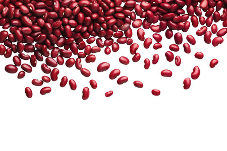 Kidney red bean, Phaseolus vulgaris legume seed plant vegetable scattered fly surround on cutout...