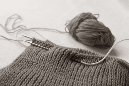 knitted fabric, black and white backgroundの写真素材