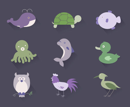 9 flat icon  Livestock, Marine Creatures, Birds  のイラスト素材