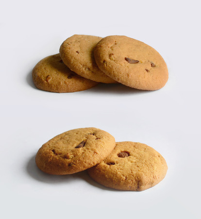 Chocolate chips cookies isolated on whiteの写真素材