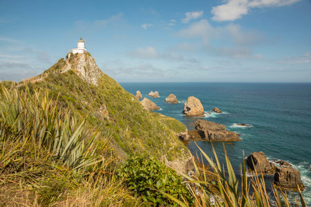 Nugget Point Lighthouse, Catlins, South Island, New Zealandの写真素材