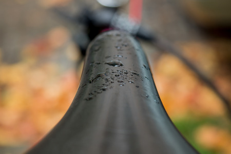 Close Up from a Bicycle saddle with rain dropsの写真素材
