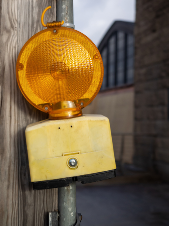 A warning light of a construction site in the cityの写真素材