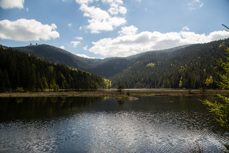 Landscape at the small Arbersee in Bavariaの写真素材