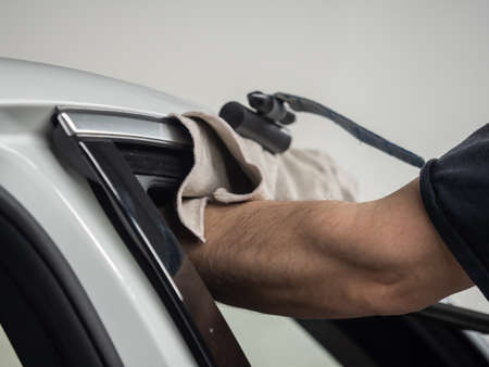 Repairing dents in a carの写真素材