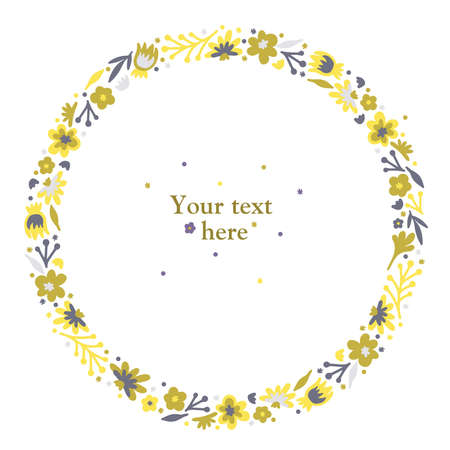 flower doodle wreath, autumn or summer moodのイラスト素材