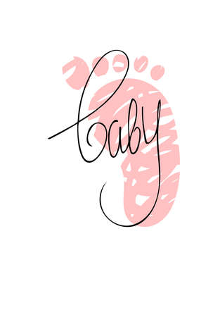 Baby footprint or heel. Hand drawn heel and lettering babyのイラスト素材