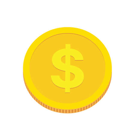 Gold coin of one dollar. Isolated, flat, golden money, tokenのイラスト素材