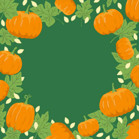 autumn pumpkin frame with leaves and seeds. Flat, vectorのイラスト素材