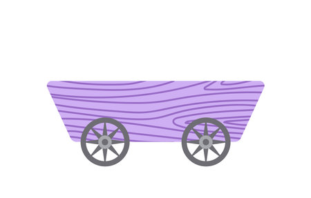 Garden wooden cart. Farm wheelbarrow. Box on wheels. Flat, cartoon, isolatedのイラスト素材