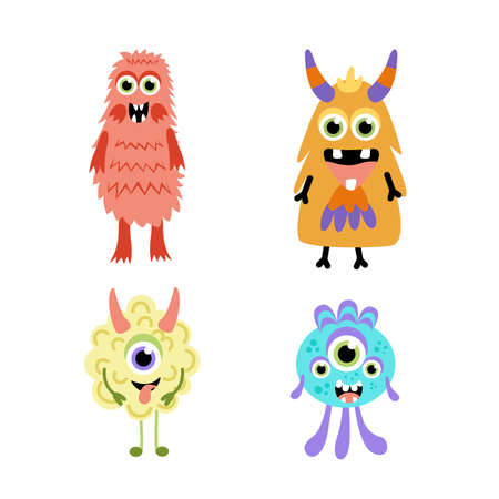 Monsters set. Cute jolly colorful monsters. Flat, cartoon, vector
