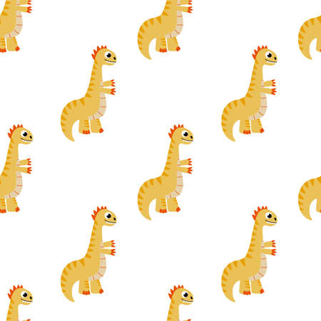 Tyrannosaurus seamless pattern. Dinosaur, rex, t-rex. Funny dino. Vector, flatのイラスト素材
