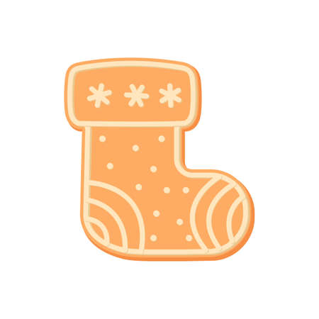 Gingerbread. Spice cake. Christmas sock. Stocking. Flat, vectorのイラスト素材