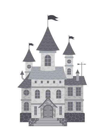 Castle. Medieval grey castle. Flat, cartoon, vectorのイラスト素材