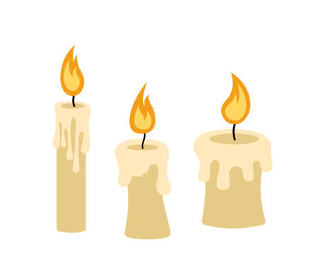 Burning candle set. Wax candles. Flat, cartoon, vectorのイラスト素材