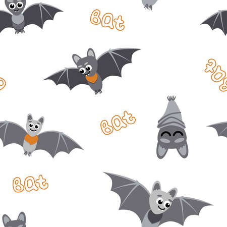 Seamless pattern with bats. Halloween background with bats. Cartoon, flat, vectorのイラスト素材