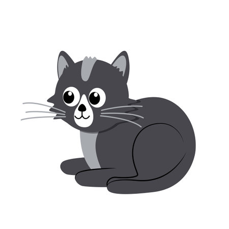 Black kitty lies. Cat, kitten. Flat, cartoon, vectorのイラスト素材