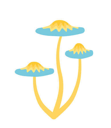 Mushroom. Yellow blue mushroom. Flat, cartoon, vectorのイラスト素材