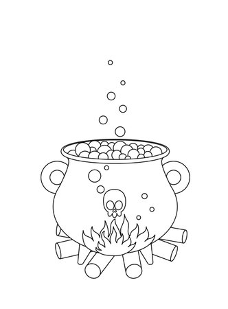 Bubbling cauldron coloring page. Black and white cauldron. Vectorのイラスト素材